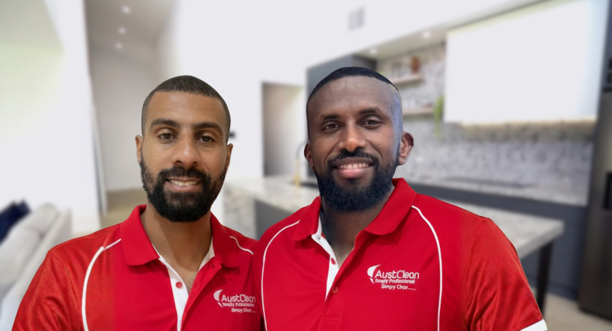 Truganina Cleaning Services 13 AustClean team members in red uniforms showcasing professional cleaning services in Truganina.