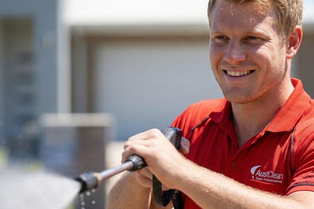 pressure cleaning Australia professional cleaner using high pressure washer